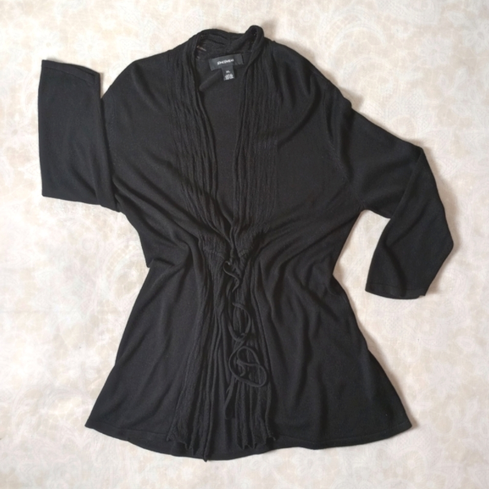JONESWEAR Crochet Trim 3/4 Long Sleeve Double Close Black Cardigan Sweater XL